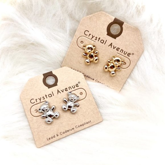 NEW Cuddly Teddy Bear Dainty Cute Kawaii Angelcore Stud Earrings Gold or Silver - Picture 2 of 15